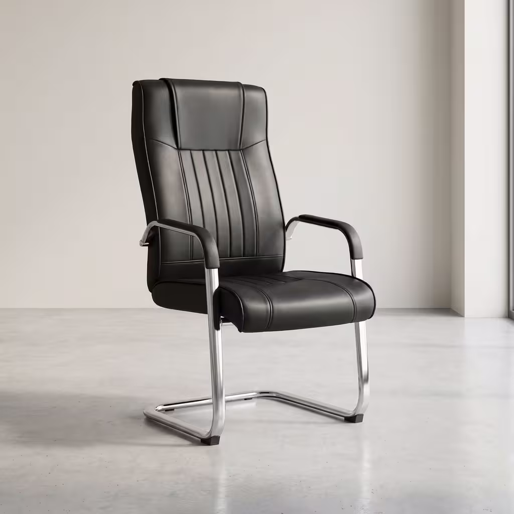 High Back Leather Visitor Chair with padded PU leather upholstery and metal sled base