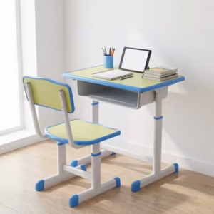 Kid’s Study Desk & Chair Set with storage compartment and ergonomic chair in blue and white finish