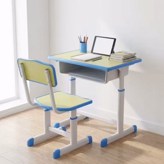 Kid’s Study Desk & Chair Set with storage compartment and ergonomic chair in blue and white finish