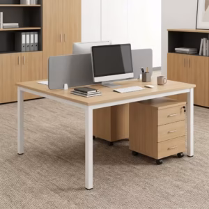 2-Way Modern Office Workstation with dual desks, storage drawers, and cable management in a modern office setup