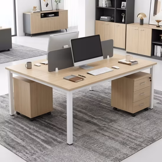 2-Way Modern Office Workstation with dual desks, storage drawers, and cable management in a modern office setup