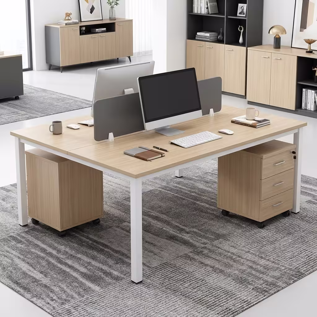 2-Way Modern Office Workstation with dual desks, storage drawers, and cable management in a modern office setup