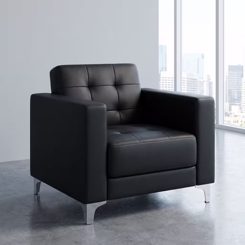 1-Seater Executive Office Sofa with premium leather upholstery and stainless steel frame