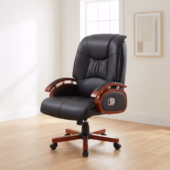 Director’s executive office chair with high backrest, cushioned seating, armrests, and adjustable height for modern office use