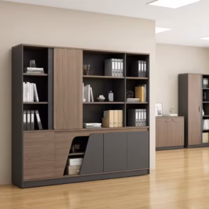 Luxury Wood Office Storage cabinet with spacious compartments and elegant wood finish in a modern office setup