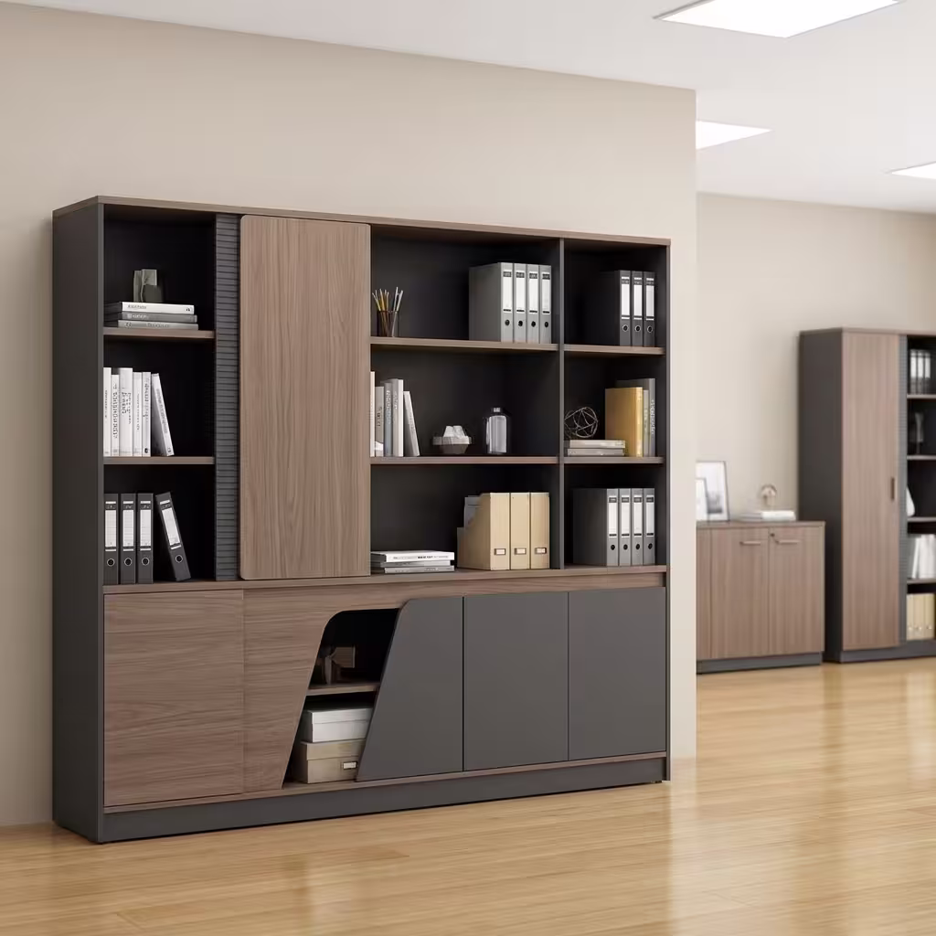 Luxury Wood Office Storage cabinet with spacious compartments and elegant wood finish in a modern office setup