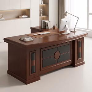1.4M office desk with side drawer, modern compact workstation with clean design and storage unit for home or office use