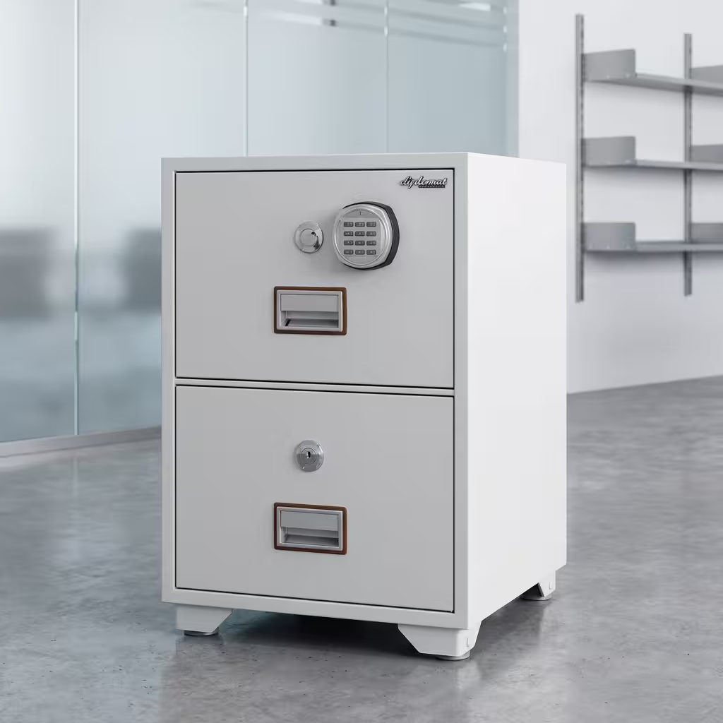 2-Drawer Diplomat Fireproof Safe with secure lockable drawers and steel construction