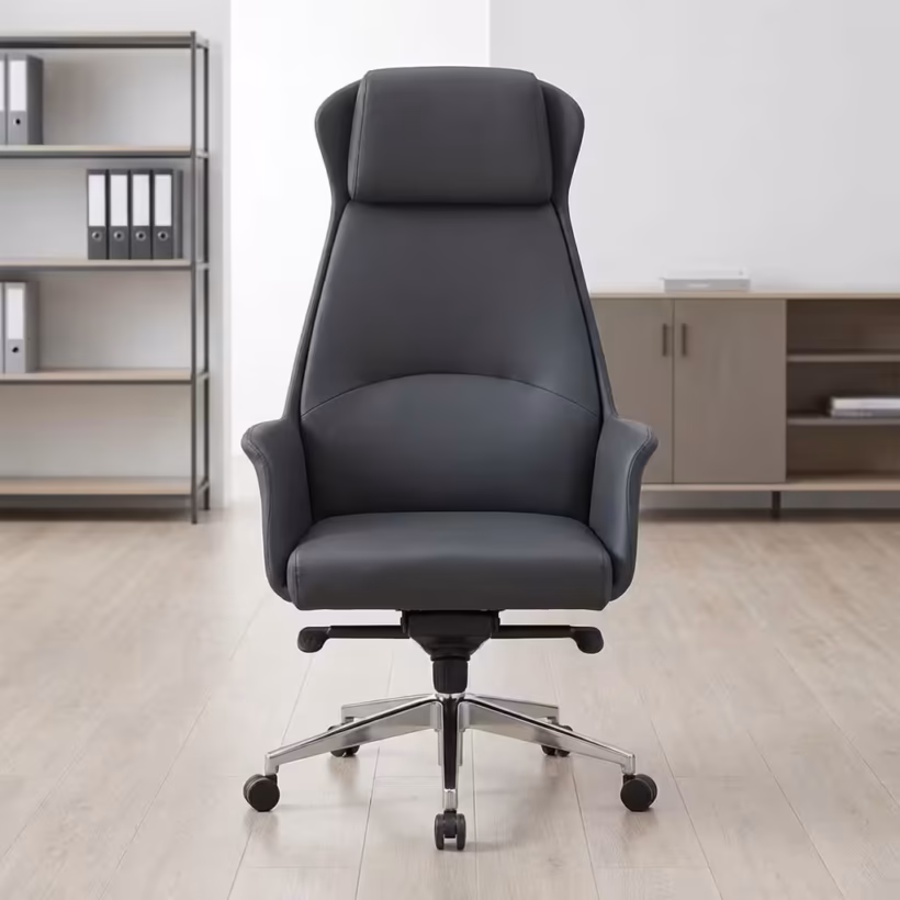 Ergonomic High-Back Office Chair with lumbar support, breathable fabric, and adjustable height in a modern office setting