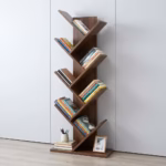 9-Tier Tree Bookshelf with modern wooden design and vertical storage shelves