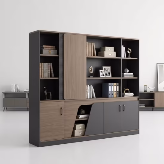 Luxury Wood Office Storage cabinet with spacious compartments and elegant wood finish in a modern office setup