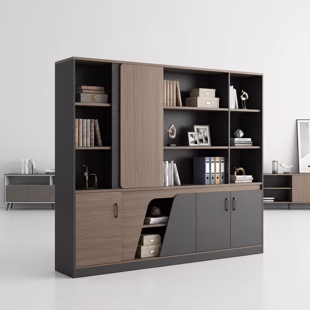 Luxury Wood Office Storage cabinet with spacious compartments and elegant wood finish in a modern office setup