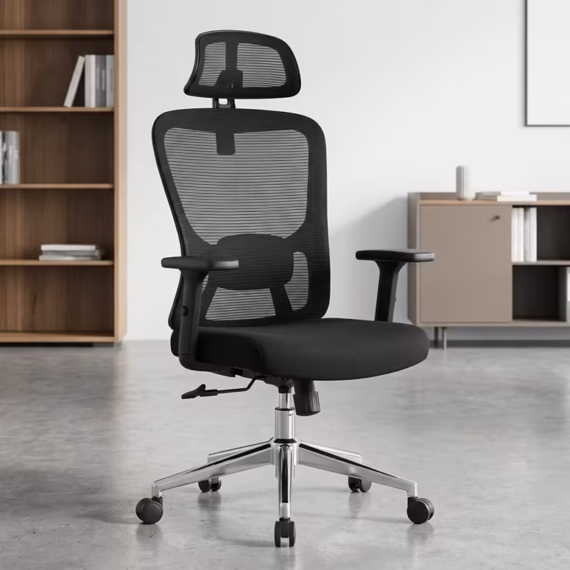high back orthopedic office chair with mesh back, adjustable headrest, lumbar support, and ergonomic design for modern office use