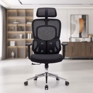 Ergonomic Mesh Office Chair with breathable backrest, adjustable height, and smooth caster wheels in a modern office workspace