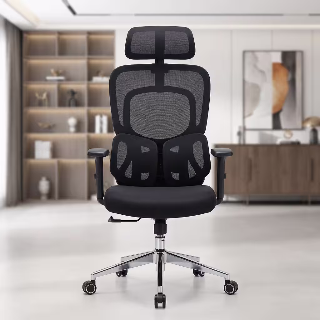 Ergonomic Mesh Office Chair with breathable backrest, adjustable height, and smooth caster wheels in a modern office workspace