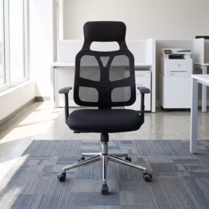 Premium High Back Mesh Ergonomic Chair featuring an aerodynamic black mesh backrest, contoured fabric seat cushion, and a heavy-duty five-star rolling base.