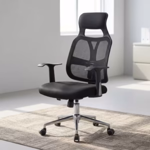 Premium High Back Mesh Ergonomic Chair featuring an aerodynamic black mesh backrest, contoured fabric seat cushion, and a heavy-duty five-star rolling base.
