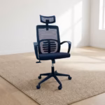 Premium Swivel Mesh Ergonomic Office Chair with a high-back black mesh frame, adjustable headrest, and heavy-duty nylon wheel base, isolated in a bright Nairobi office suite.