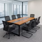 1800mm Executive Office Boardroom Table featuring a dual-tone wood and charcoal finish with integrated cable management, surrounded by mesh chairs.